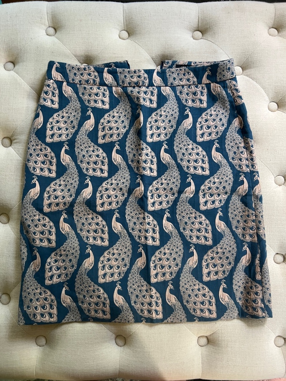 Ann Taylor Peacock Print Pencil Skirt - Blue